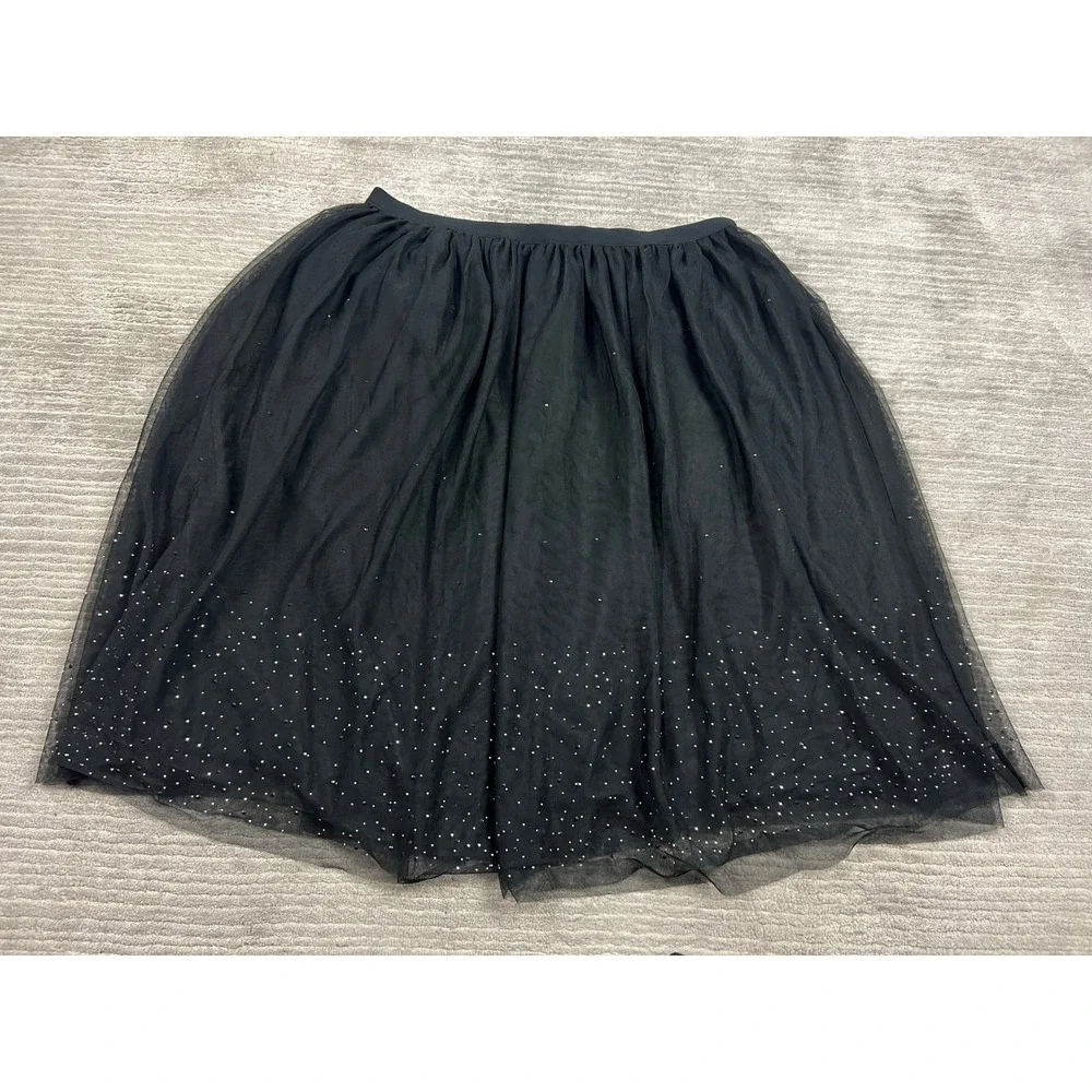 A New Day Skirt Womens XXL Black Tulle Midi Rhinestone Embellished Elastic Waist - Picture 1 of 8